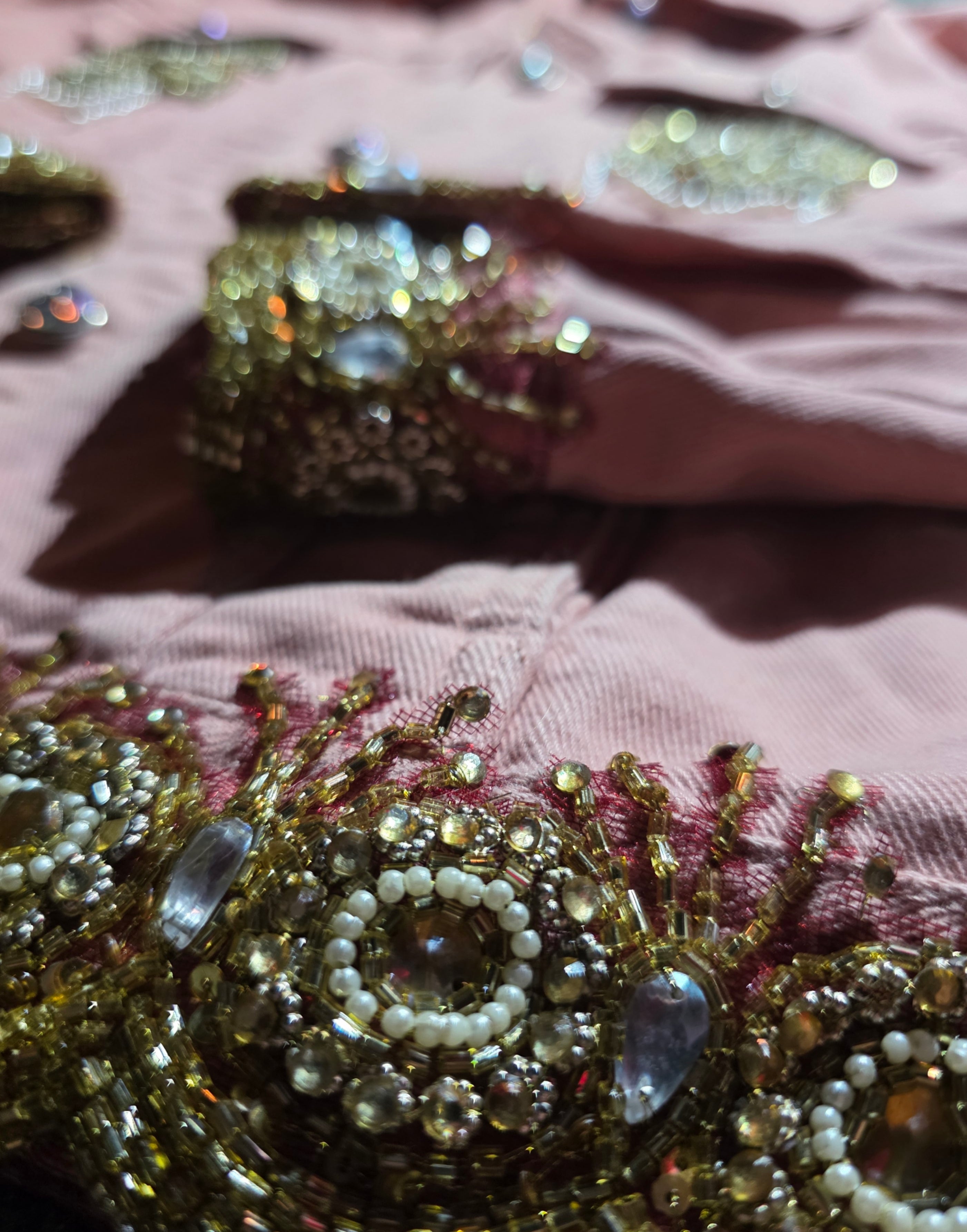 • i wept in pearls & fractals • upsycled & handcrafted pink denim jacket