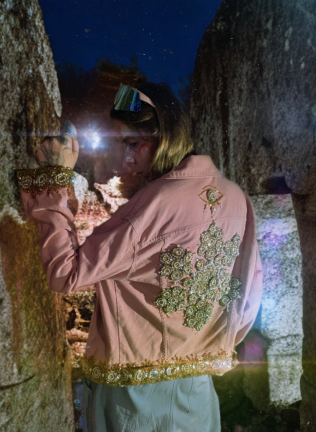 • i wept in pearls & fractals • upsycled & handcrafted pink denim jacket
