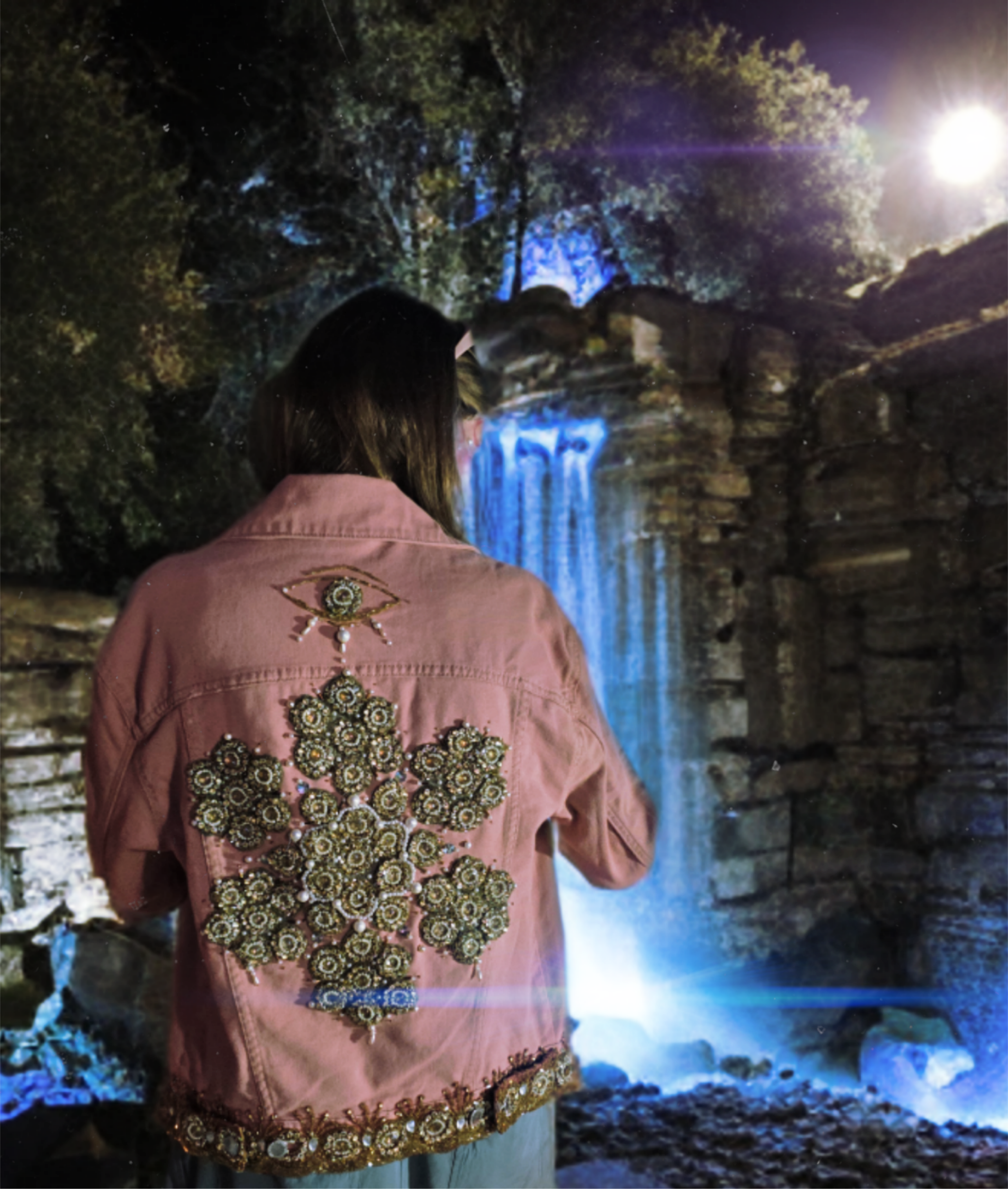 • i wept in pearls & fractals • upsycled & handcrafted pink denim jacket