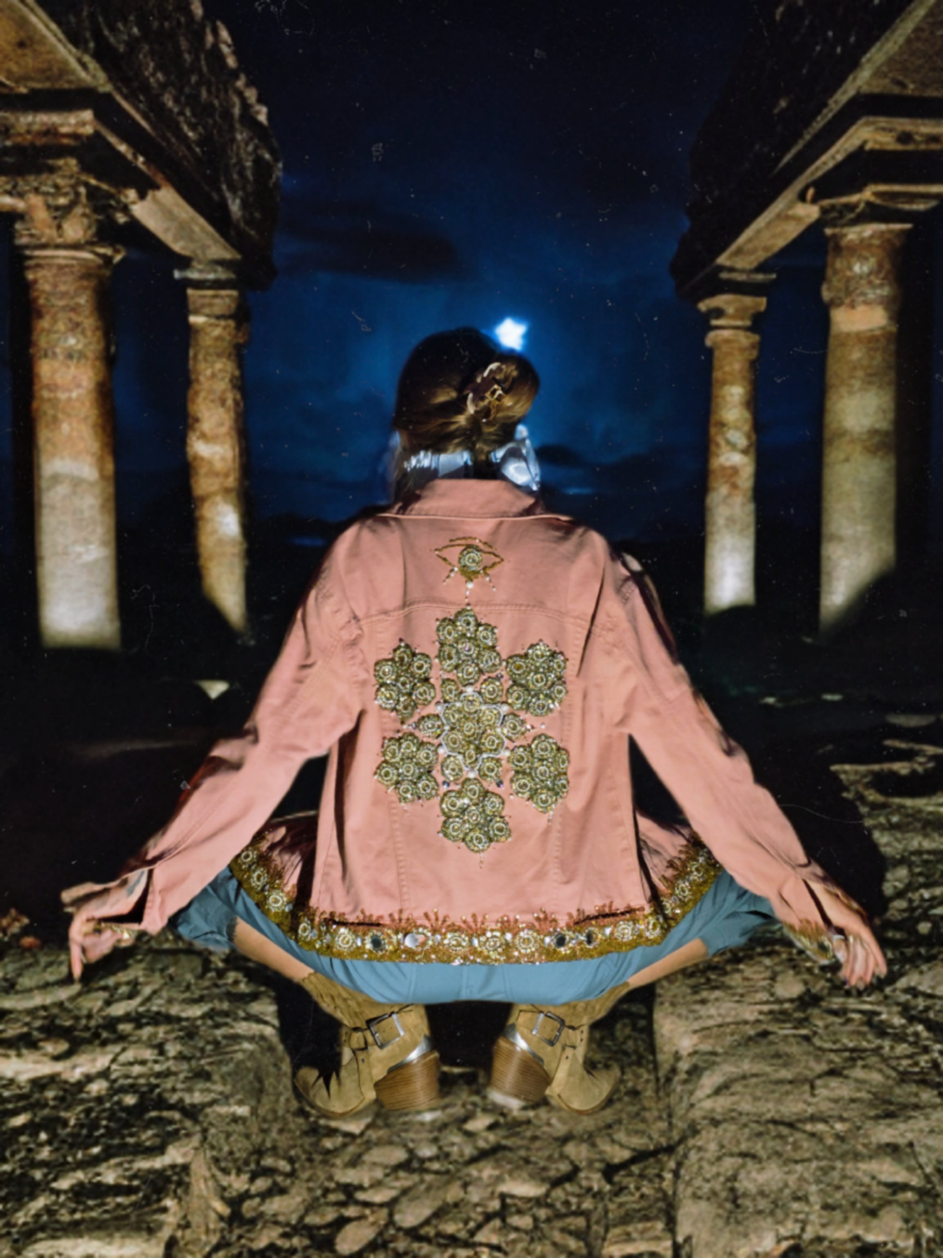• i wept in pearls & fractals • upsycled & handcrafted pink denim jacket